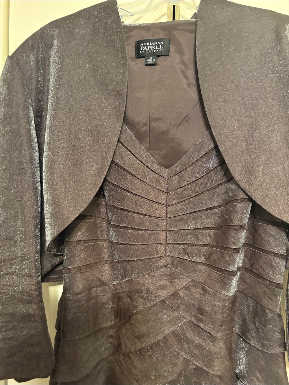 Alex Evenings Dark Brown Layered Ruffle Evening Dress with Jacket - Picture 2 of 4